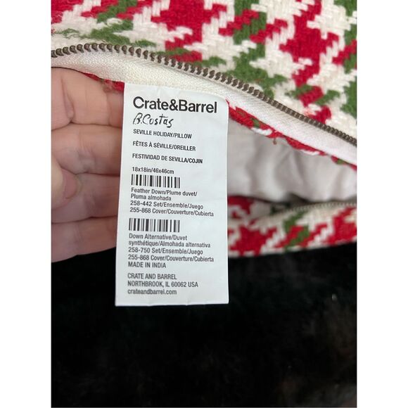 Crate & Barrel Christmas green white red houndstooth pillow - Picture 4 of 4